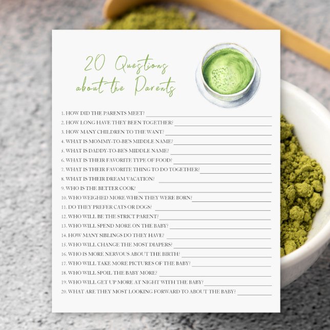 matcha baby shower - 20 questions about parent (Creator Uploaded)