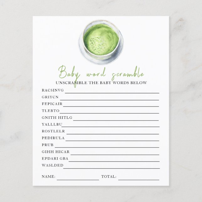 Matcha baby shower - Baby Word Scramble (Front)
