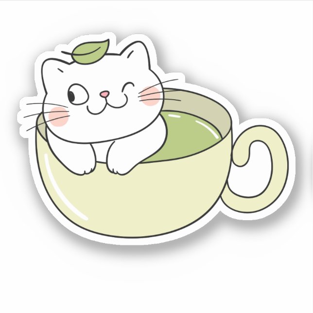 Matcha boba green tea, matcha cat sticker (Front)