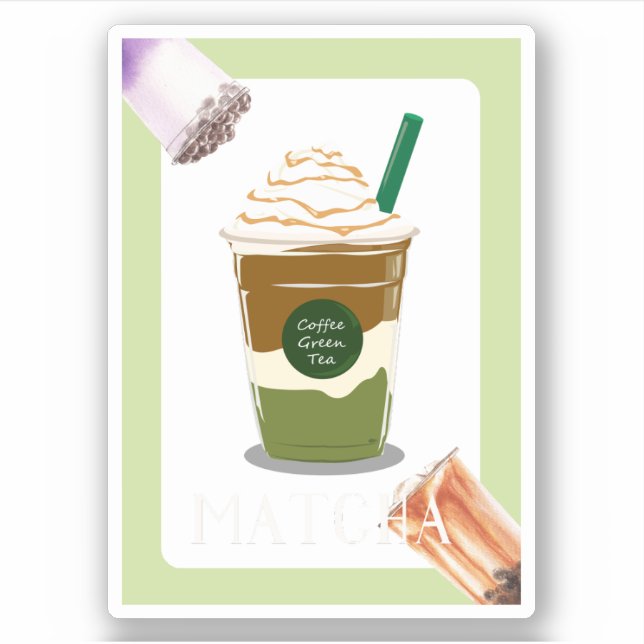 Matcha boba green tea, matcha  sticker (Front)