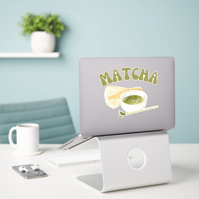 Matcha boba green tea, matcha sticker (Laptop On Desk)
