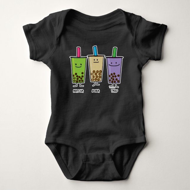 Matcha boba tea green drink milk Taro tapioca Baby Bodysuit (Front)