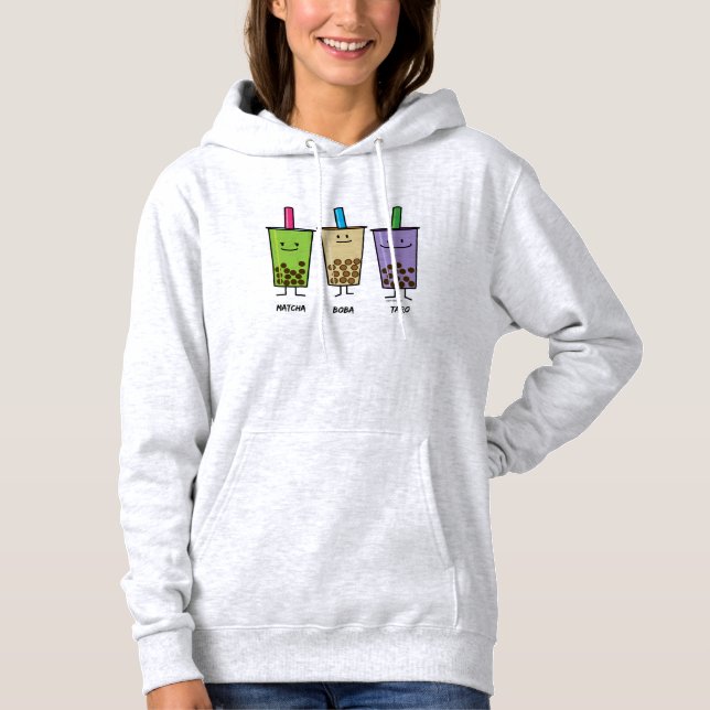 Matcha boba tea green drink milk Taro tapioca Hoodie (Front)