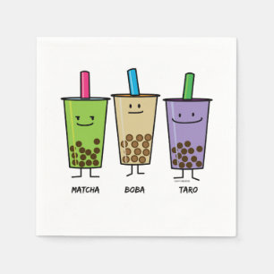 Matcha boba tea green drink milk Taro tapioca Napkins