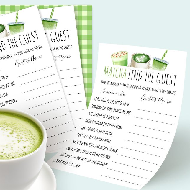 Matcha Bridal Shower Game Find The Guest Card Flyer (Creator Uploaded)