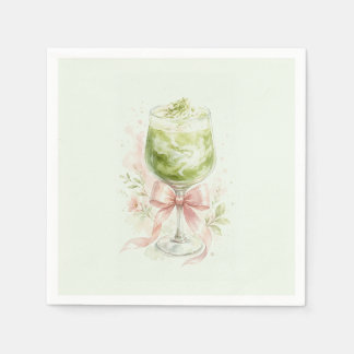 Matcha Bridal Shower Watercolor Pink Bow Napkins