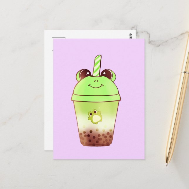 Matcha Bubble Tea Milk Tea Frog  Postcard (Front/Back In Situ)