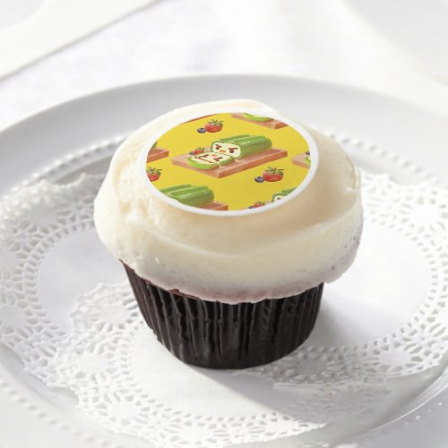 Matcha Cake Roll Illustration Edible Frosting Rounds