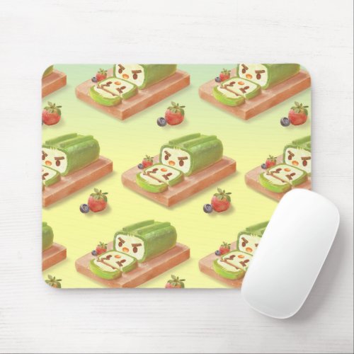 Matcha Cake Roll Illustration Mouse Pad