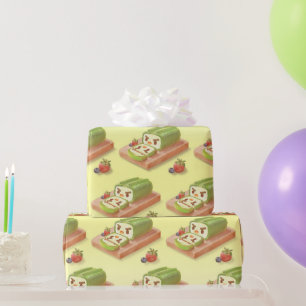 Matcha Cake Roll Illustration Wrapping Paper