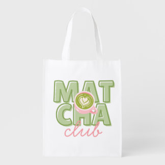 Matcha Club Green & Pink Aesthetic Cute Back Print Grocery Bag