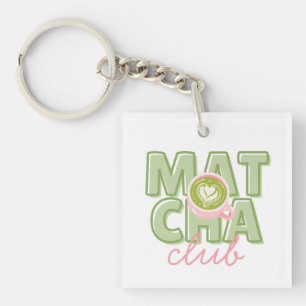 Matcha Club Green & Pink Aesthetic Cute Back Print Keychain