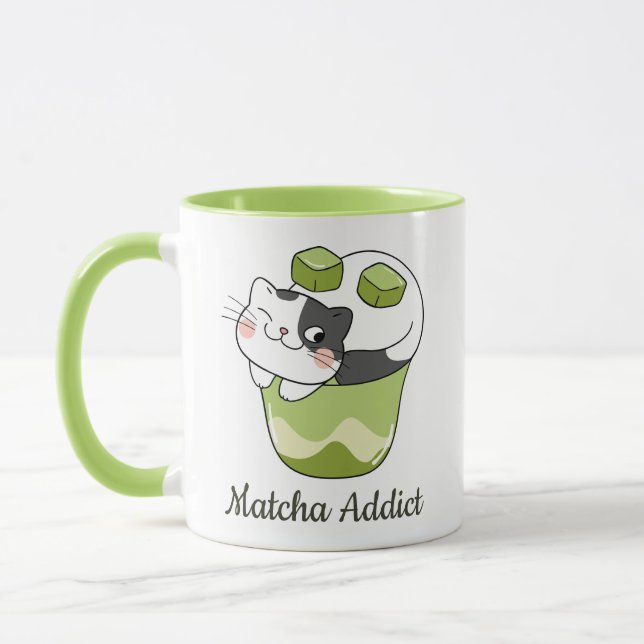 Matcha Cute Cat, Matcha Mug (Left)