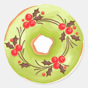 Matcha Donuts with Hollies Christmas Classic Round Sticker