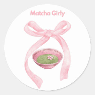 Matcha Girly Sticker, Matcha , Coquette Bow Classic Round Sticker