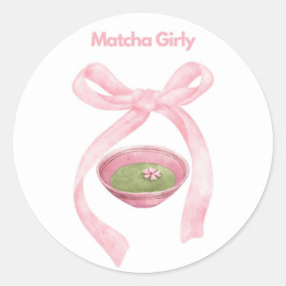 Matcha Girly Sticker, Matcha , Coquette Bow  Classic Round Sticker