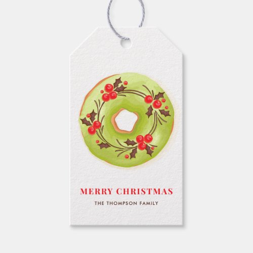 Matcha Glazed Donut with Holly Festive Christmas Gift Tags
