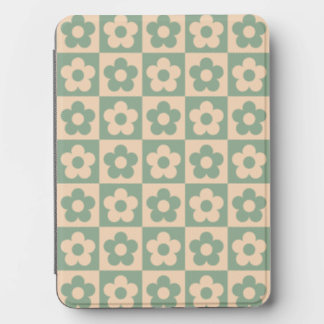 Matcha Green Beige Daisy Checkered Retro Floral Kindle Cover