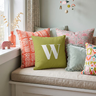 Matcha Green Bold Minimalist Monogram Letter Throw Pillow