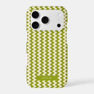 Matcha Green Bold Wavy Pattern With Name iPhone 17 Pro Case