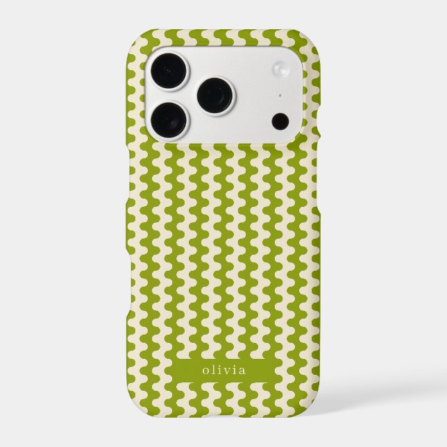 Matcha Green Bold Wavy Pattern With Name iPhone Case (Back)