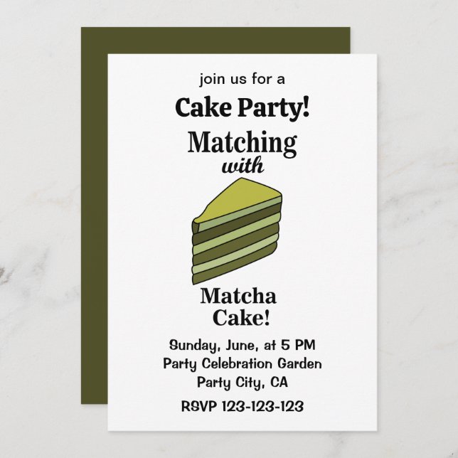 Matcha Green Cake Party Funny Invitation (Front/Back)