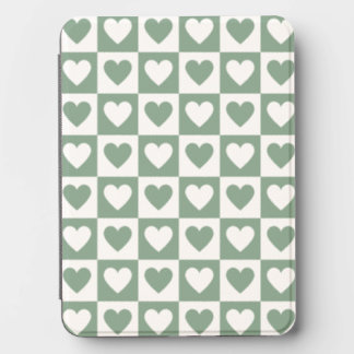 Matcha Green Heart Checkerboard Aesthetic Pattern Kindle Cover