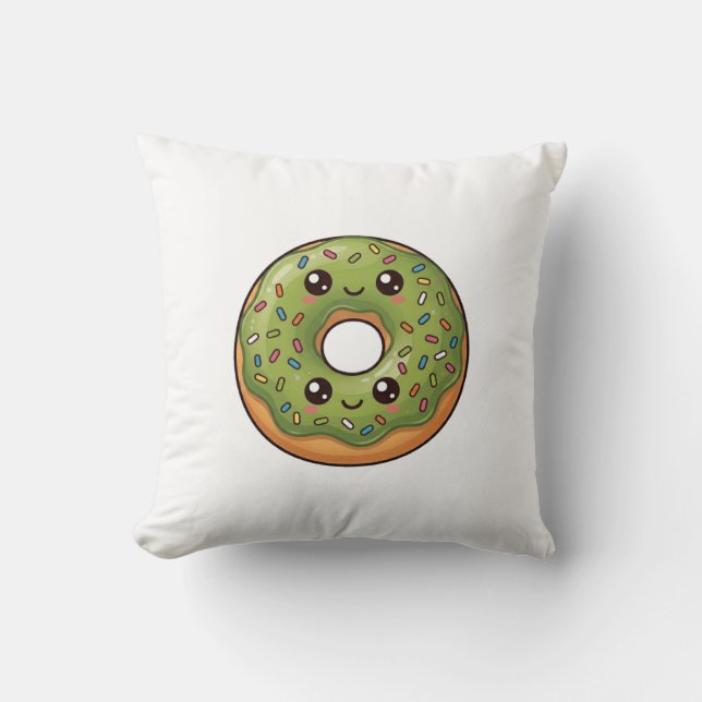 Matcha Green Tea Donut Kawaii Cushion Pillow (Front)