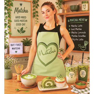 Matcha Green Tea Groovy Y2k Heart  Apron