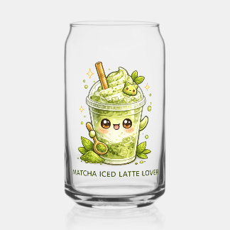 Matcha Green Tea Iced Latte Kawaii Glass