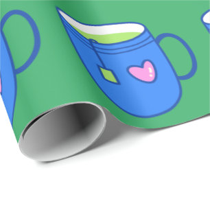 Matcha Green Tea in Blue Mug Bright Pattern Wrapping Paper