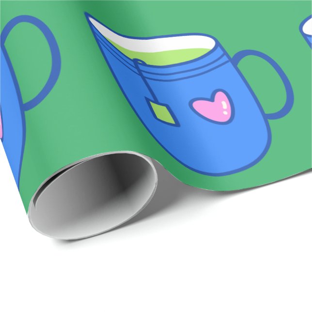Matcha Green Tea in Blue Mug Bright Pattern Wrapping Paper (Roll Corner)