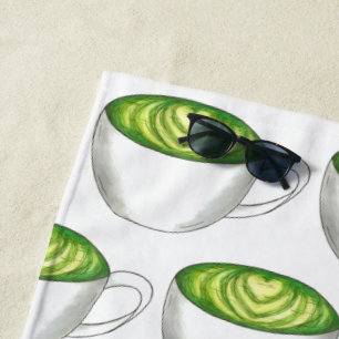 Matcha Green Tea Latte Cup of Tea Cuppa Beach Towel