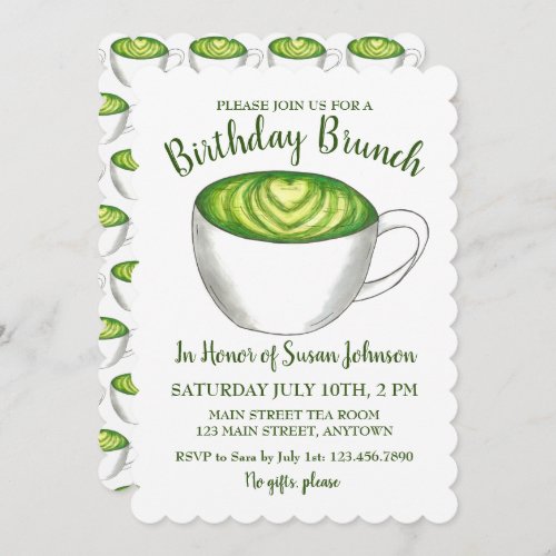 Matcha Green Tea Latte Party Birthday Brunch Invitation