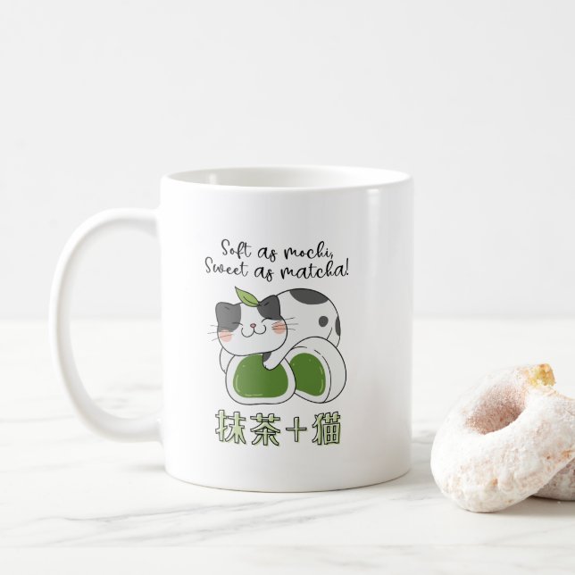 Matcha Green Tea Mochi Cat Kawaii Coffee Mug (With Donut)