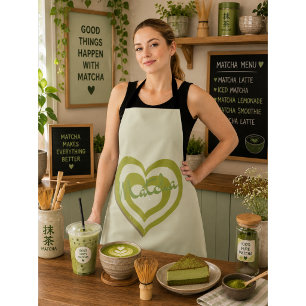 Matcha Green Tea , retro y2k heart  Apron