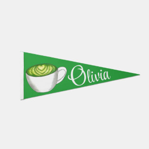 Matcha Japanese Green Tea Latte Foodie Pennant Flag