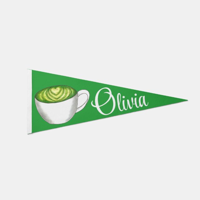Matcha Japanese Green Tea Latte Foodie Pennant Flag (Front)