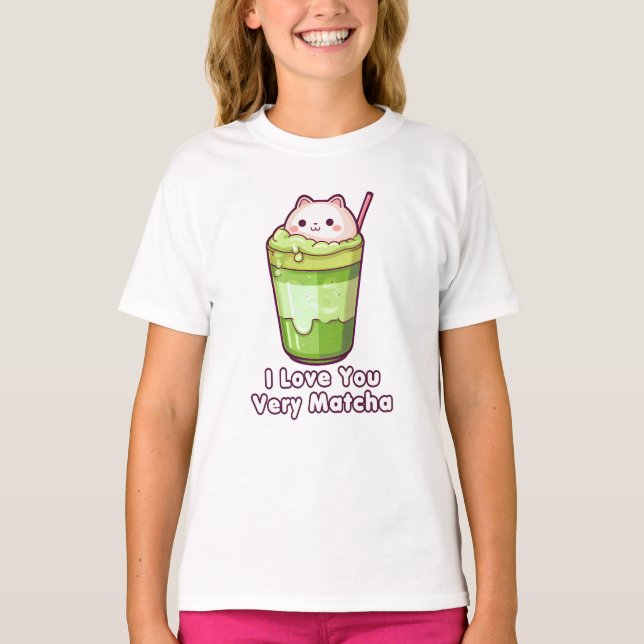 Matcha Latte Cat Tshirt Kids Tee (Front)