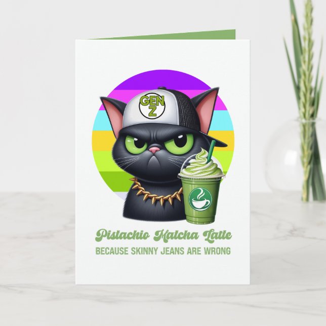 Matcha Latte Funny Gen Z Black Cat Skinny Jeans Card (Front)