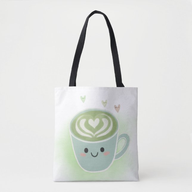 Matcha Latte Heart Shoulder Tote Bag (Front)