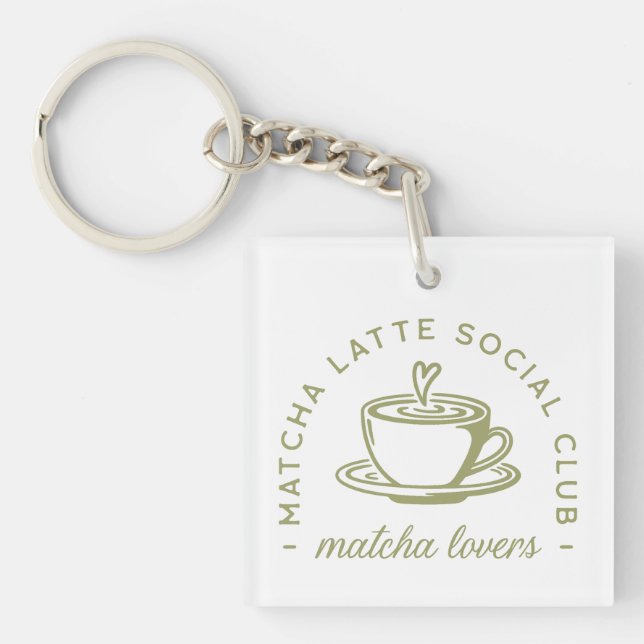 Matcha latte lovers girl club green aesthetic keychain (Front)