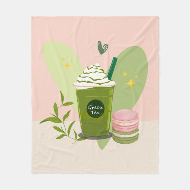  Matcha Latte Macarons Fleece Blanket (Front)