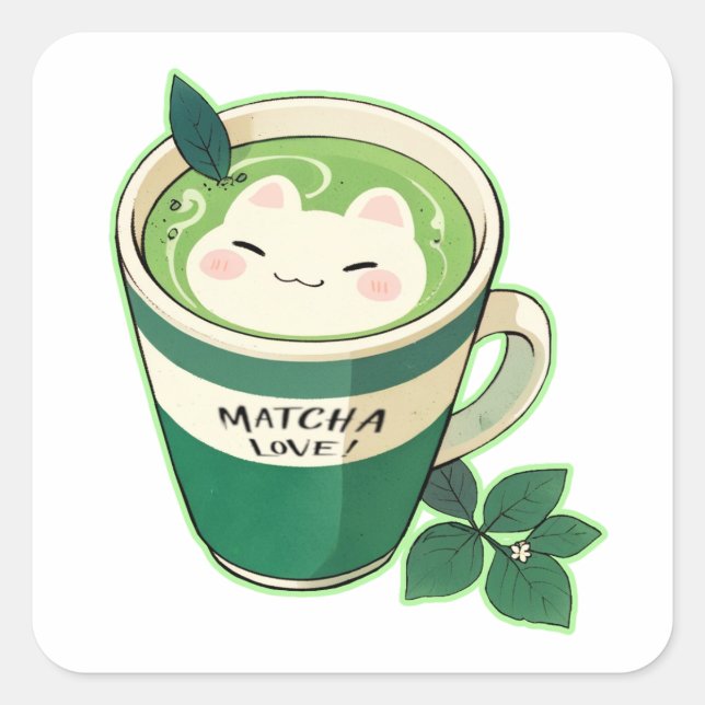 Matcha Love Cat Sticker (Front)