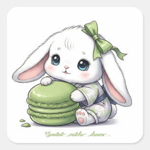 Matcha Macaron Baby Bunny - Kimono Yukata & Ribbon Square Sticker