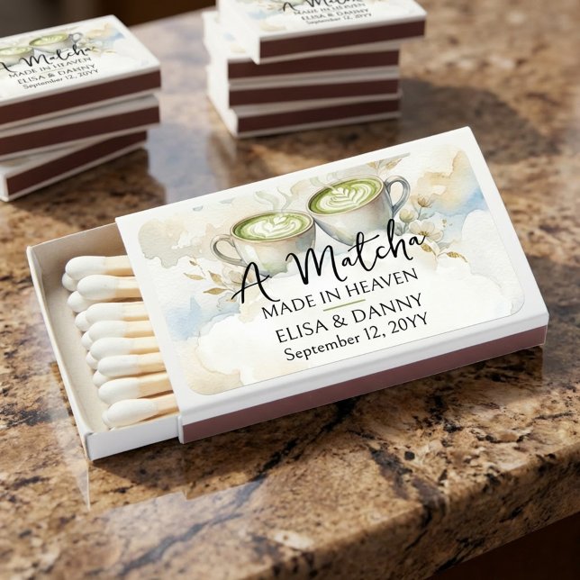 Matcha Made in Heaven Cloud 9 Wedding Shower Favor Matchboxes (Matcha made in Heaven wedding, anniversary, engagement or shower favors.)