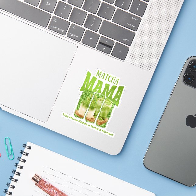 MATCHA MAMA Green Glitter Brush Stroke Sticker (Laptop w/ iPhone)