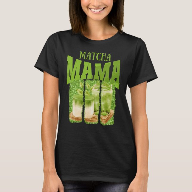 MATCHA MAMA Green Glitter Brush Stroke T-Shirt (Front)