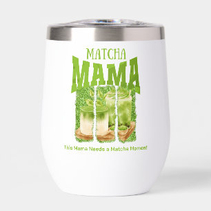 MATCHA MAMA Green Glitter Brush Stroke Thermal Wine Tumbler