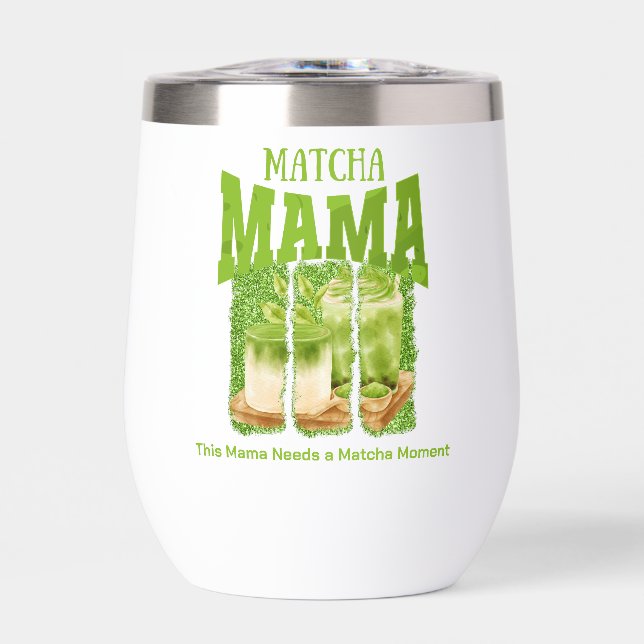 MATCHA MAMA Green Glitter Brush Stroke Thermal Wine Tumbler (Front)